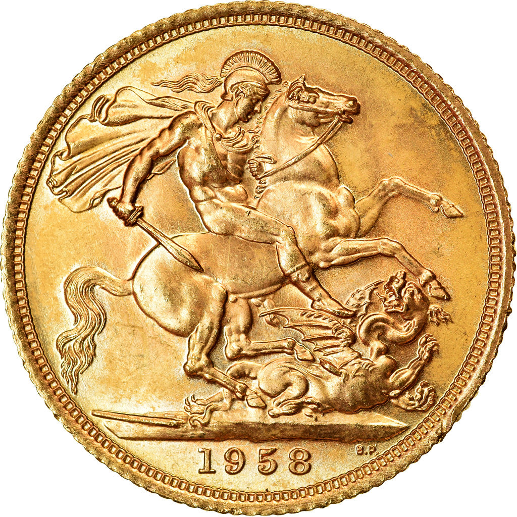 Coin, Great Britain, Elizabeth II, Sovereign, 1958, MS(64), Gold, KM:908