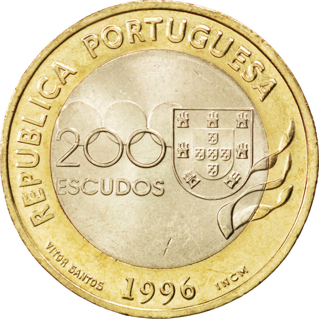 PORTUGAL, 200 Escudos, 1996, Lisbon, KM #687, MS(63), Bi-Metallic, 28, 9.76