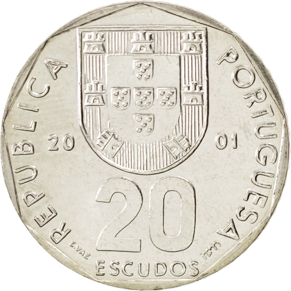 PORTUGAL, 20 Escudos, 2001, Lisbon, KM #634.1, MS(63), Copper-Nickel, 26.5, 6.89