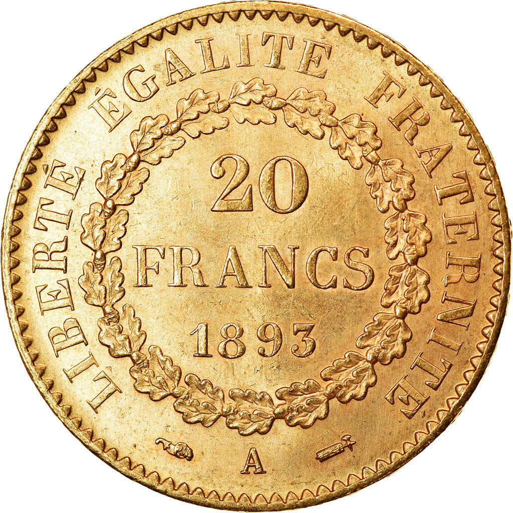 Coin, France, Génie, 20 Francs, 1893, Paris, MS(60-62), Gold, KM:825
