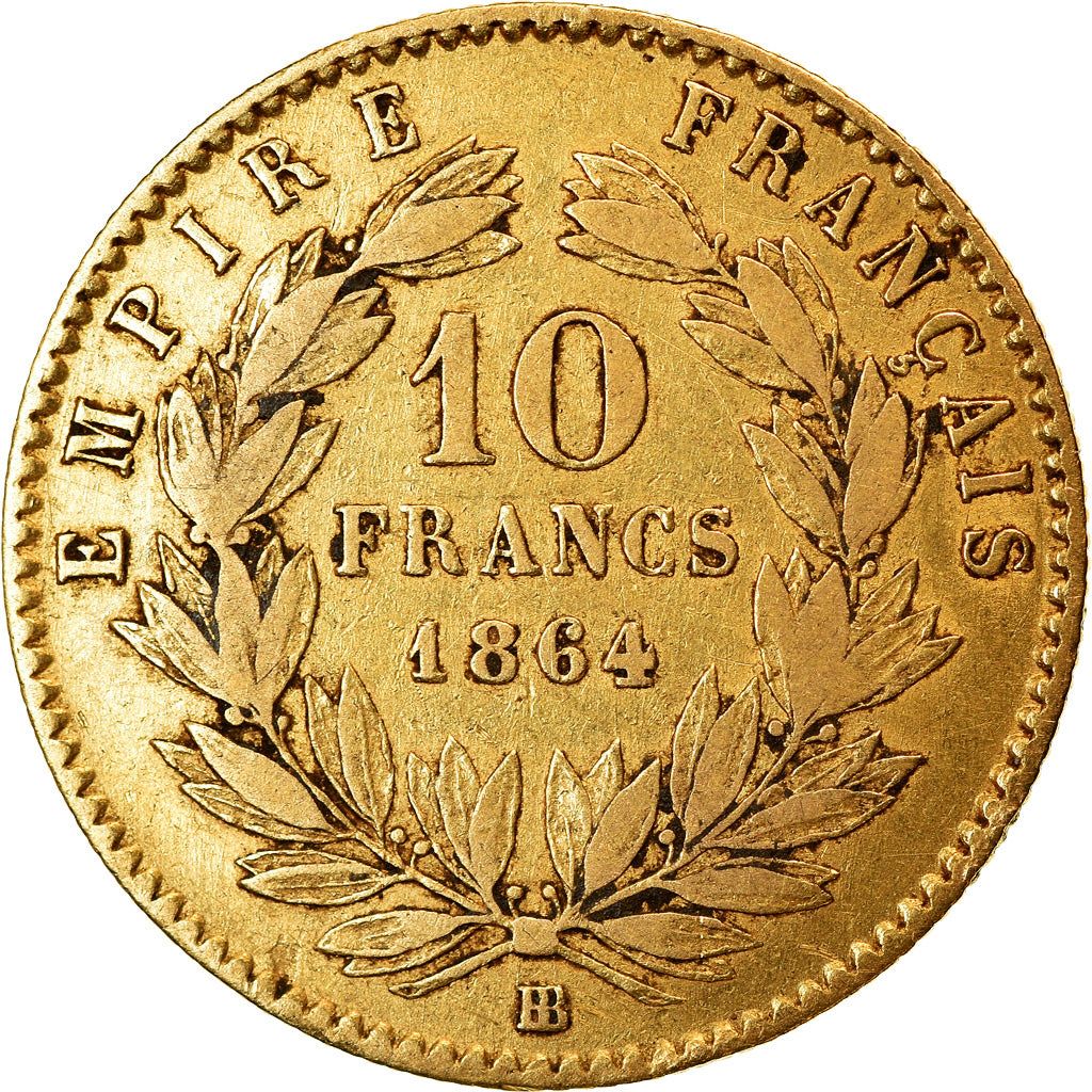 Münze, Frankreich, Napoleon III, 10 Francs, 1864, Strasbourg, S+, Gold