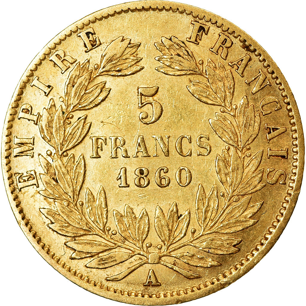 Munten, Frankrijk, Napoleon III, 5 Francs, 1860, Paris, ZF, Goud, KM:787.1