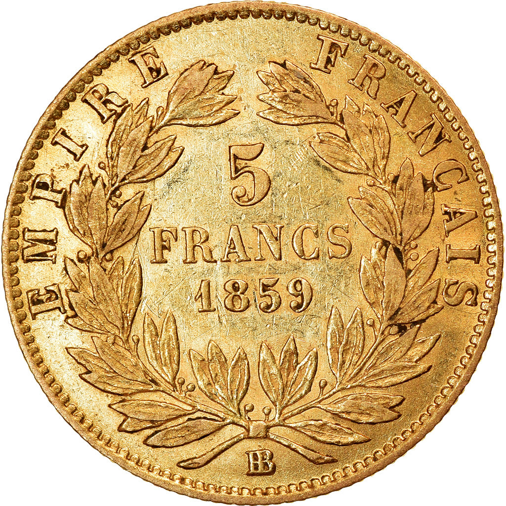 Coin, France, Napoleon III, 5 Francs, 1859, Strasbourg, EF(40-45), Gold