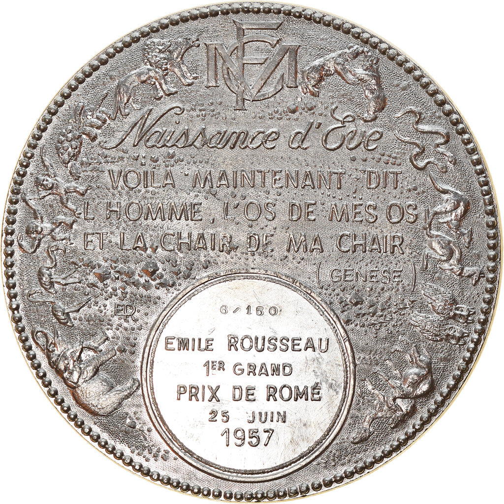 France, Medal, Gravure, Grand Prix de Rome, Naissance d'Eve, 1957, Rousseau