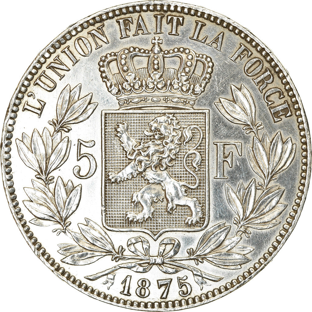 Coin, Belgium, Leopold II, 5 Francs, 5 Frank, 1875, AU(50-53), Silver, KM:24