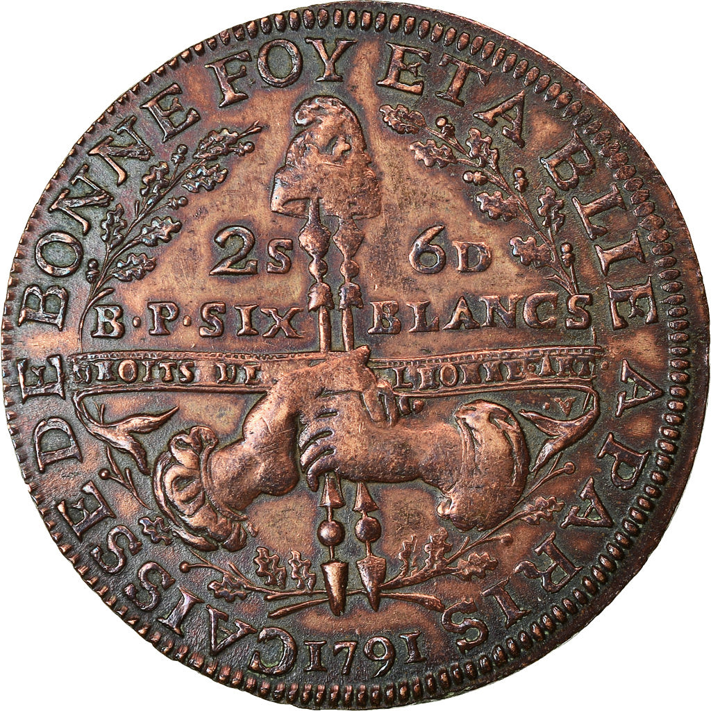 Coin, France, 2 Sols 6 Deniers, 6 blancs de Montagny, 1791, VF(30-35), Copper