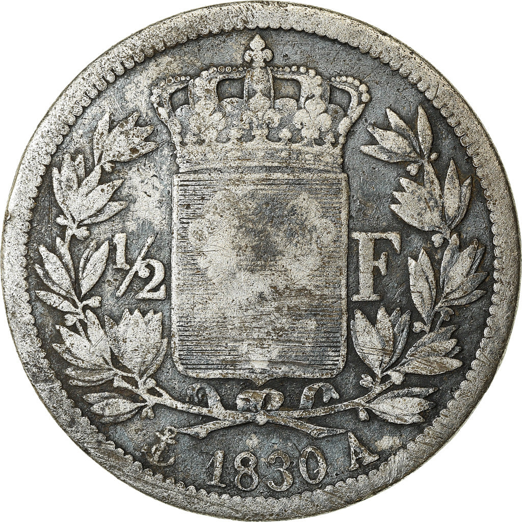 Coin, France, Charles X, 1/2 Franc, 1830, Paris, VF(20-25), Silver, KM:723.1