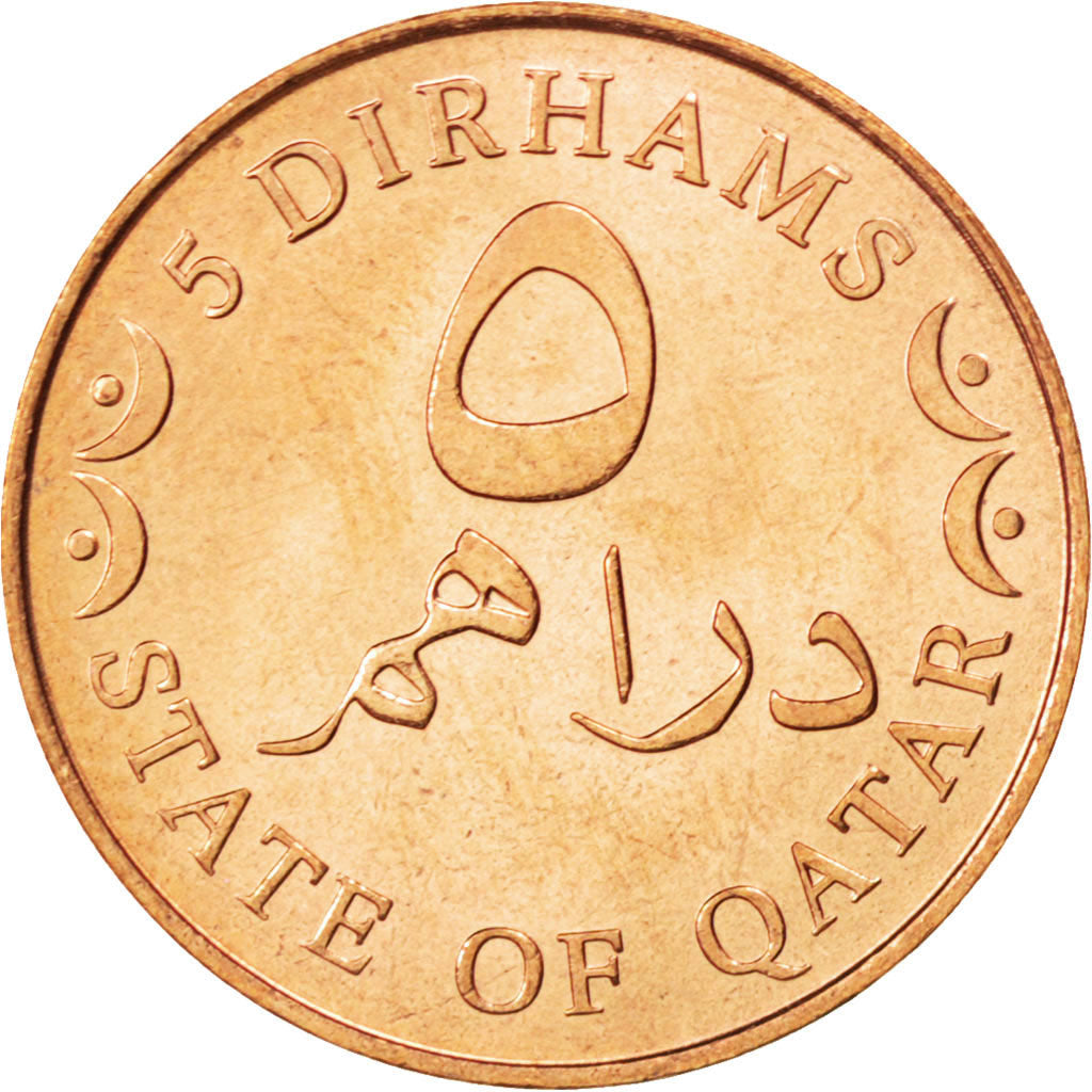 QATAR, 5 Dirhams, 2006, KM #12, MS(63), Bronze, 21.9, 3.80