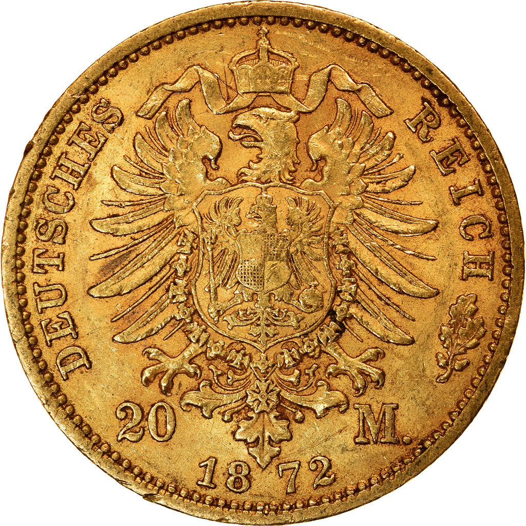Coin, German States, PRUSSIA, Wilhelm I, 20 Mark, 1872, Frankfurt, AU(50-53)