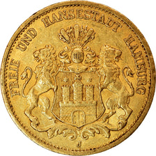 Moneta, Landy niemieckie, HAMBURG, 20 Mark, 1878, Hamburg, AU(50-53), Złoto
