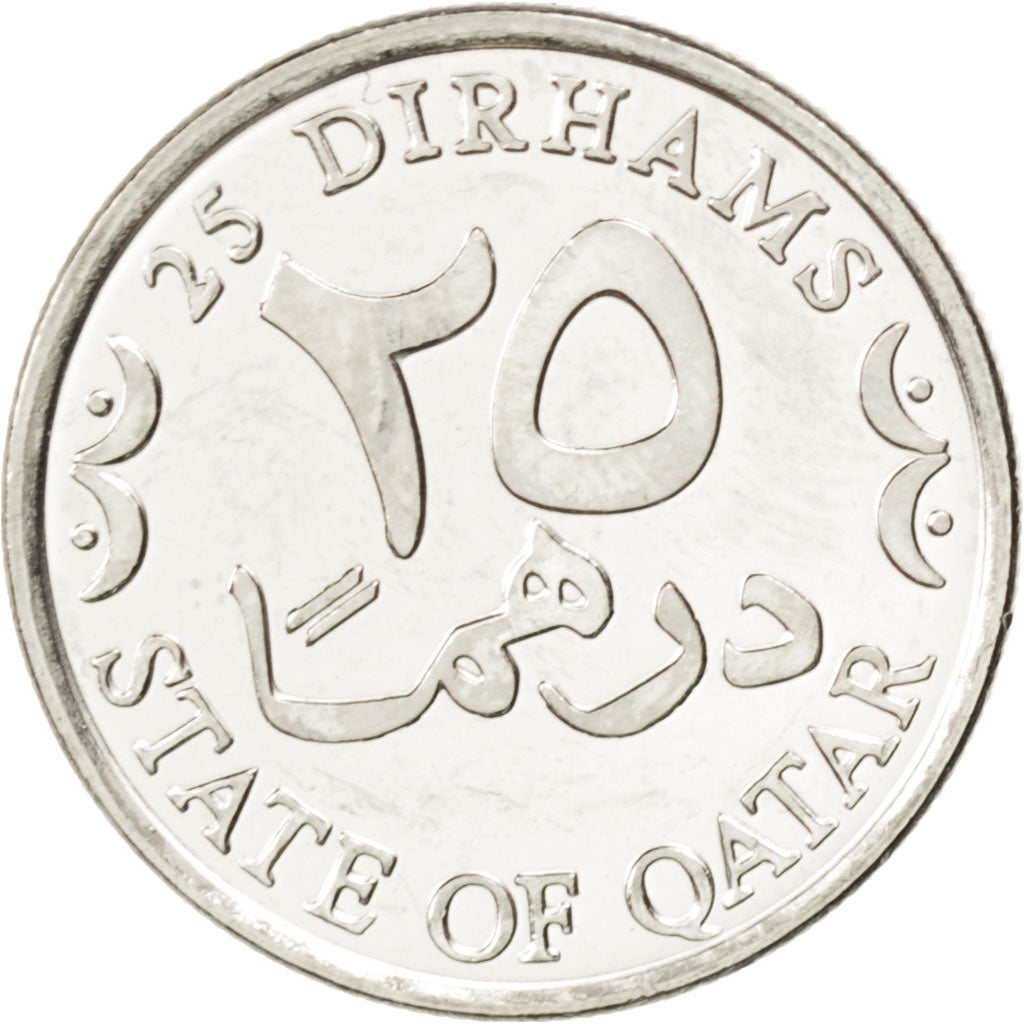 Coin, Qatar, Hamad bin Khalifa, 25 Dirhams, 2008, MS(63), Copper-nickel, KM:14