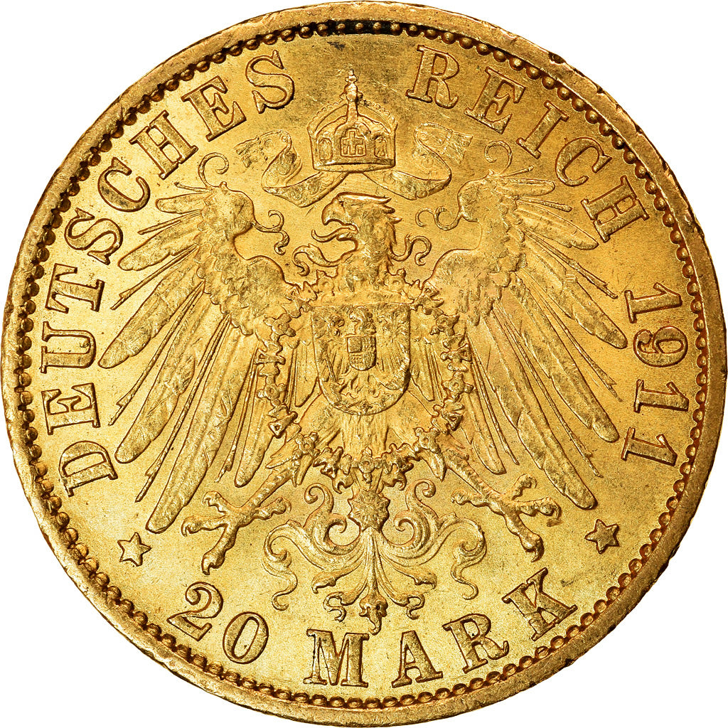 Moneda, Estados alemanes, PRUSSIA, Wilhelm II, 20 Mark, 1911, Berlin, EBC+, Oro