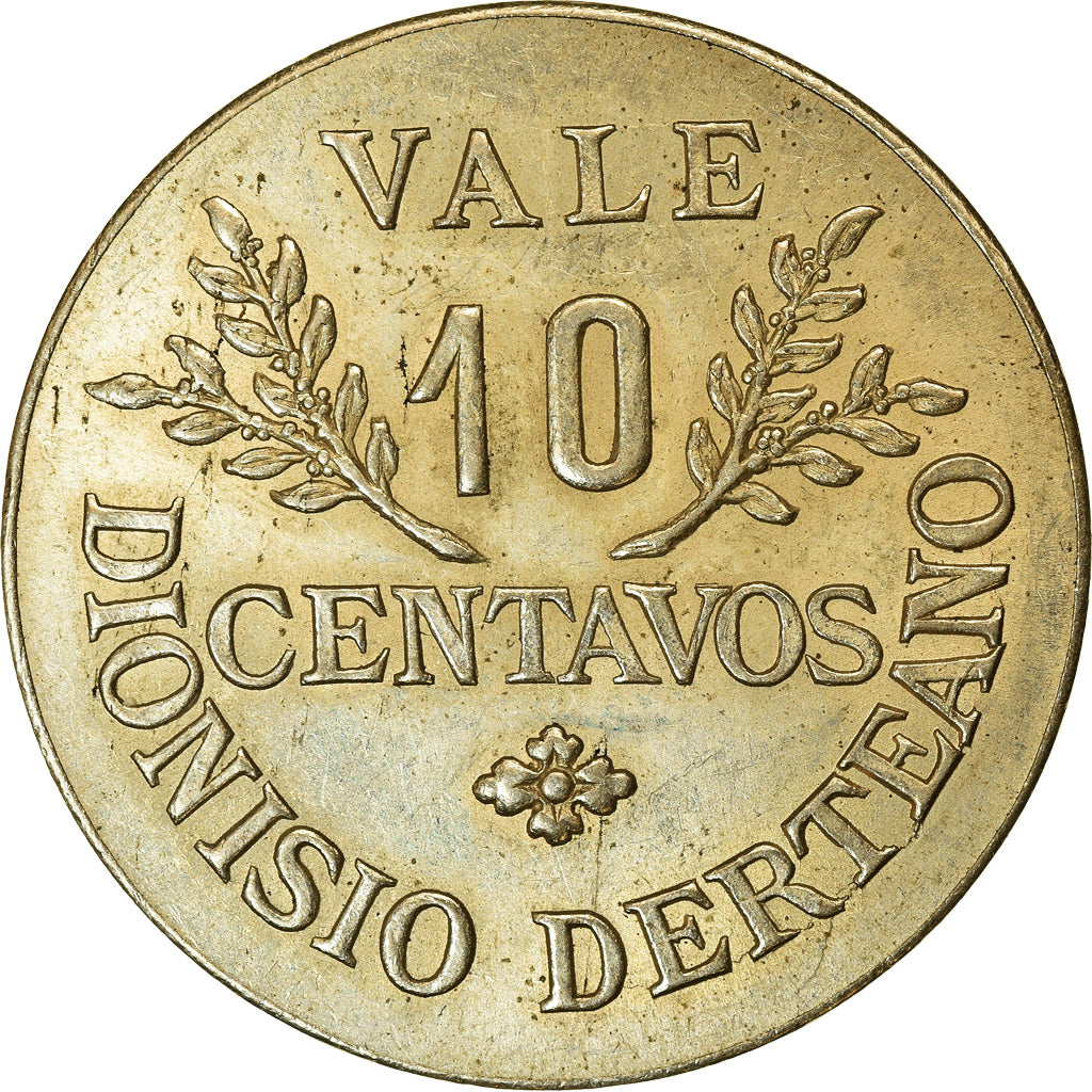 Moneda, Perú, Hacienda Puente Santa, 10 Centavos, 1878, SC, Cobre - níquel