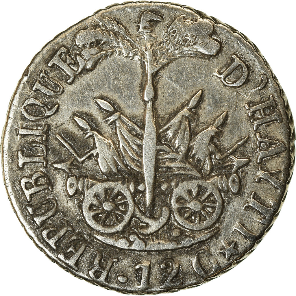 Coin, Haiti, Alexandre Petion, 12 Centimes, An 14 (1817), EF(40-45), Silver