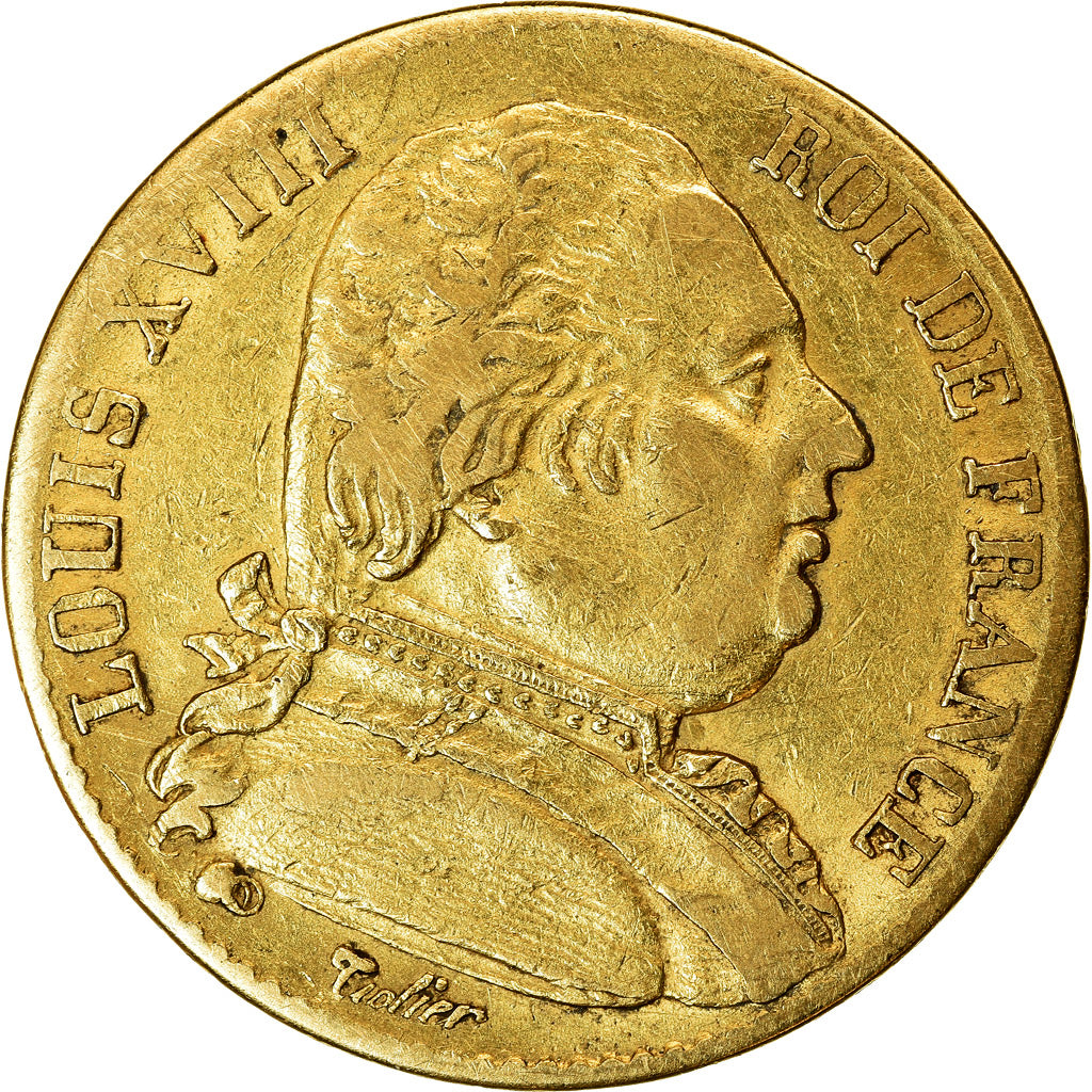Moneta, Francia, Louis XVIII, 20 Francs, 1815, Paris, MB+, Oro, KM:706.1
