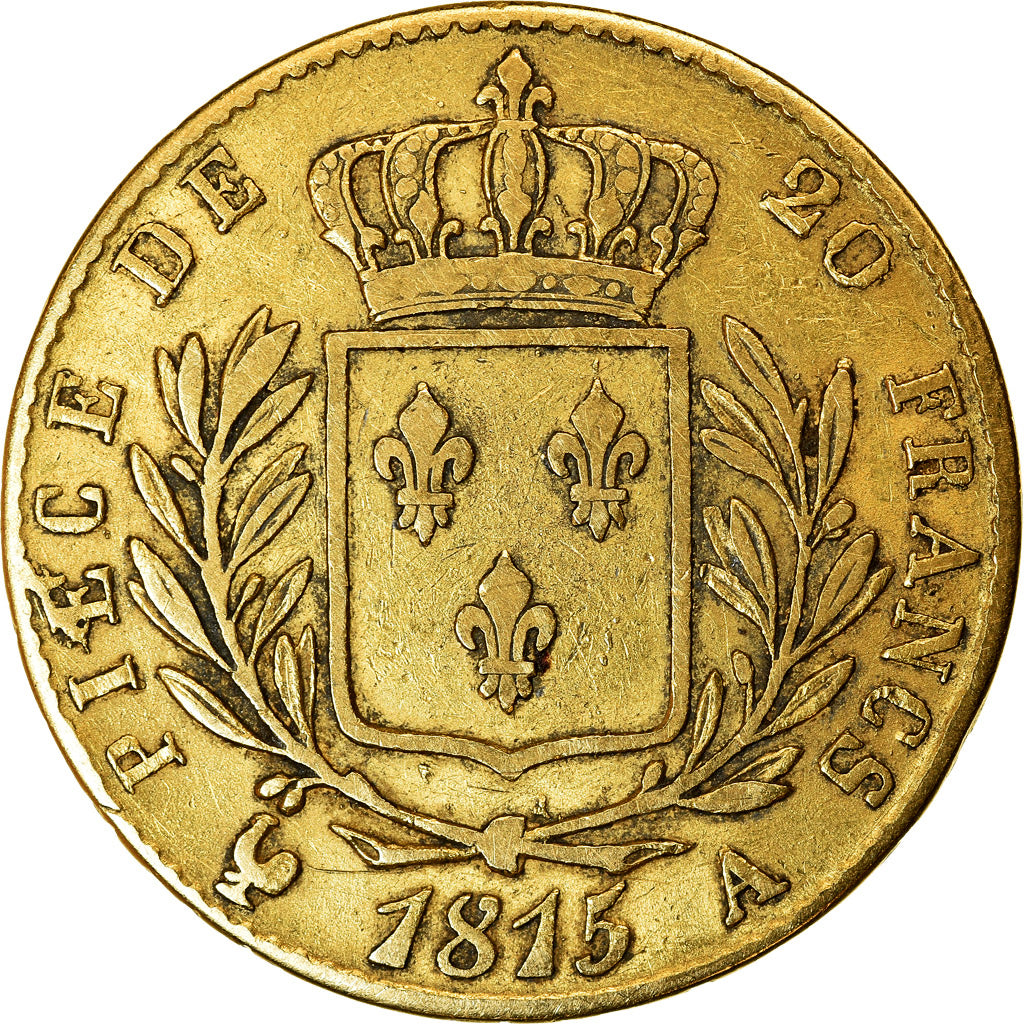 Moneta, Francia, Louis XVIII, 20 Francs, 1815, Paris, MB+, Oro, KM:706.1