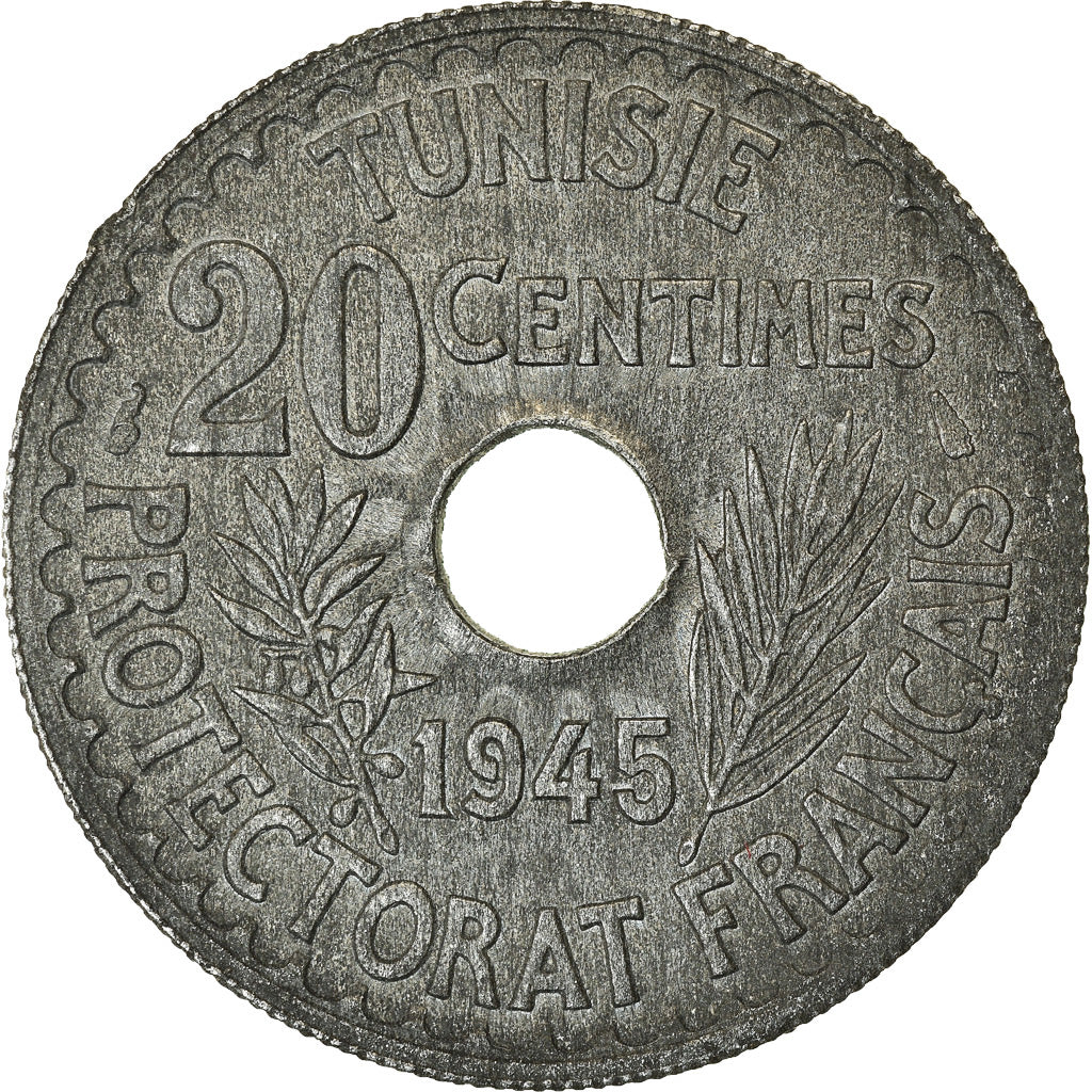 Monnaie, Tunisie, Muhammad al-Amin Bey, 20 Centimes, 1945, Paris, SUP, Zinc