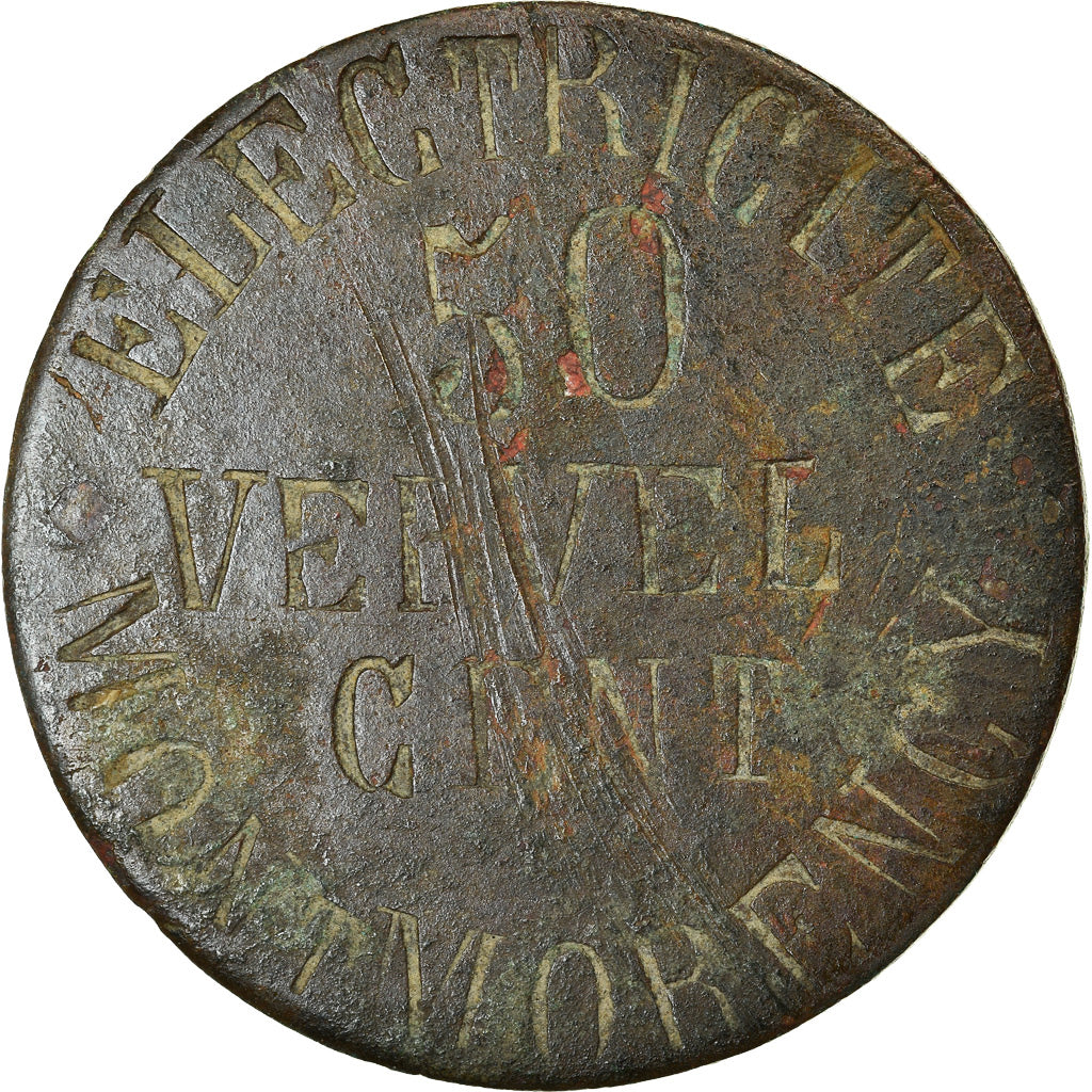 Moneda, Francia, Electricité VERVEL, Montmorency, 50 Centimes, BC+, Latón