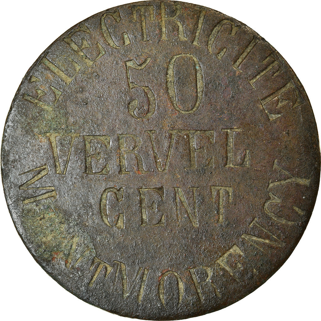 Moneda, Francia, Electricité VERVEL, Montmorency, 50 Centimes, BC+, Latón