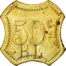 Munten, Frankrijk, Contremarque R L, Uncertain Mint, 50 Centimes, PR, Tin