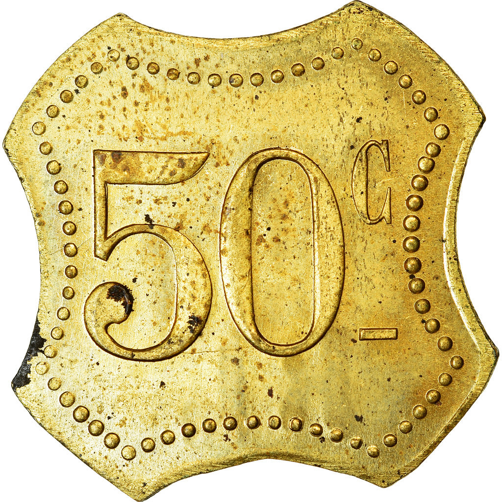 Coin, France, Contremarque R L, Uncertain Mint, 50 Centimes, AU(55-58), Brass