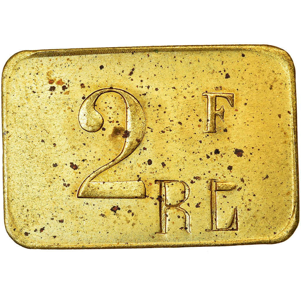 Moeda, França, Contremarque R L, Uncertain Mint, 2 Francs, AU(55-58), Latão