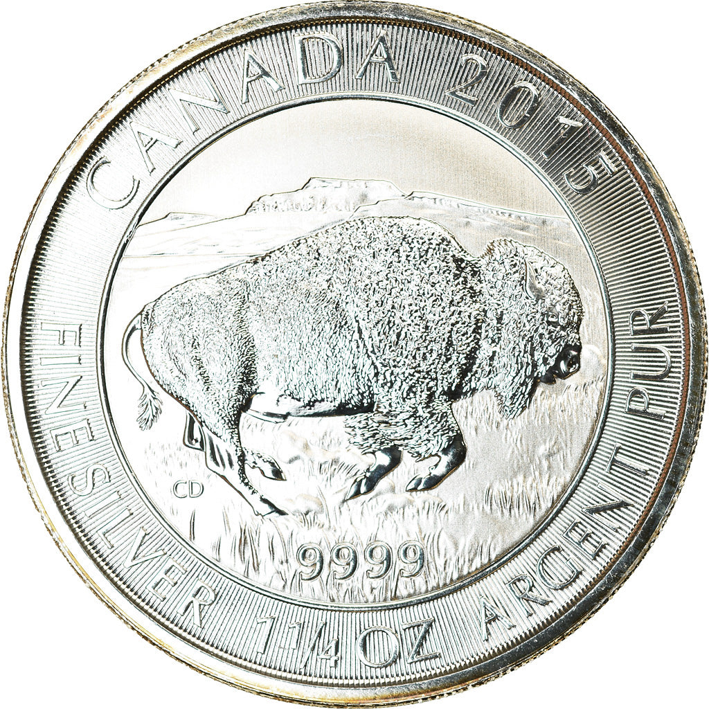 Coin, Canada, Bison, 8 Dollars, 1-1/4 Oz, 2015, Bullion, MS(65-70), Silver