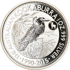Coin, Australia, Australian Kookaburra, Dollar, 2015, Bullion, MS(65-70), Silver