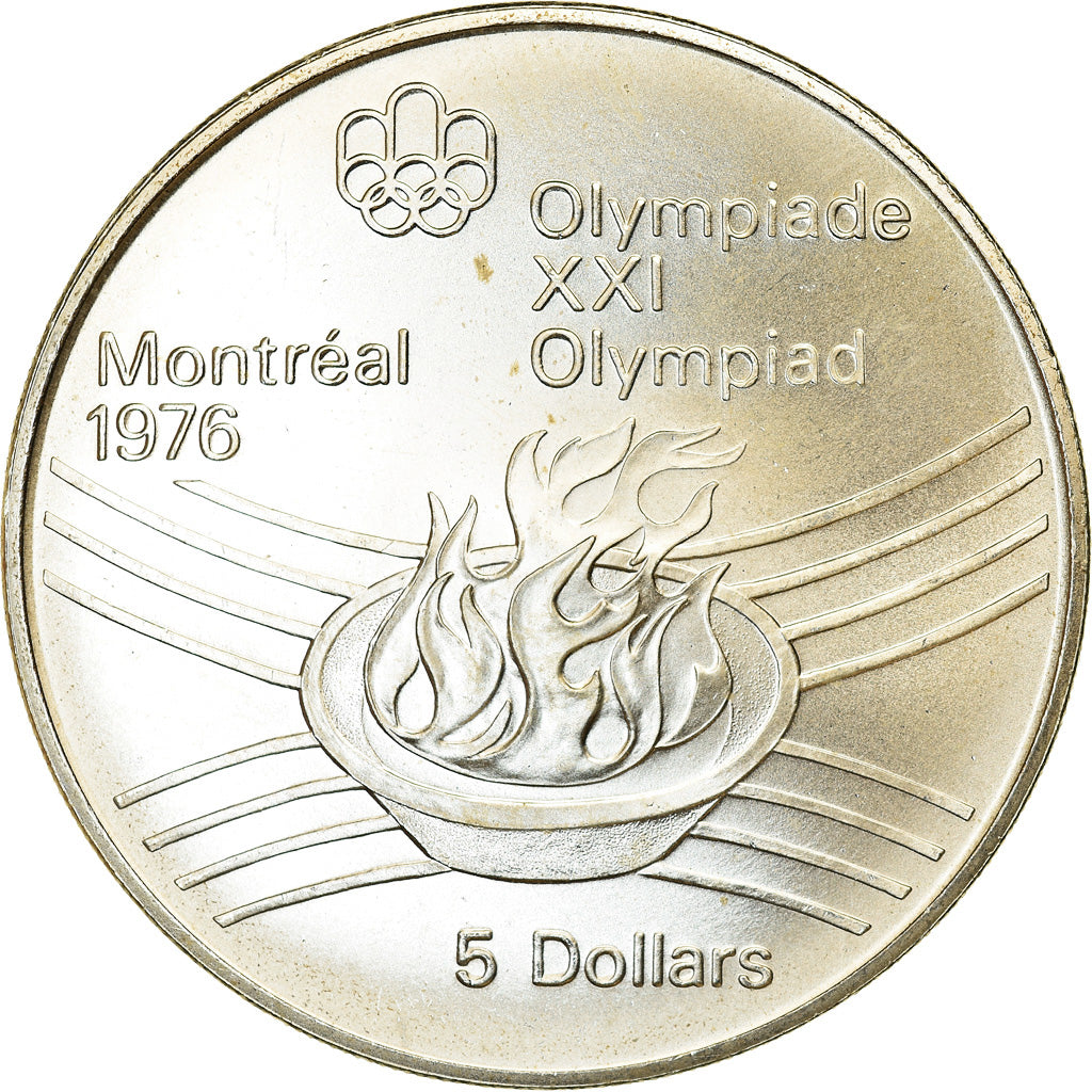 Moneda, Canadá, Elizabeth II, Olympic flame, 5 Dollars, 1976, EBC+, Plata