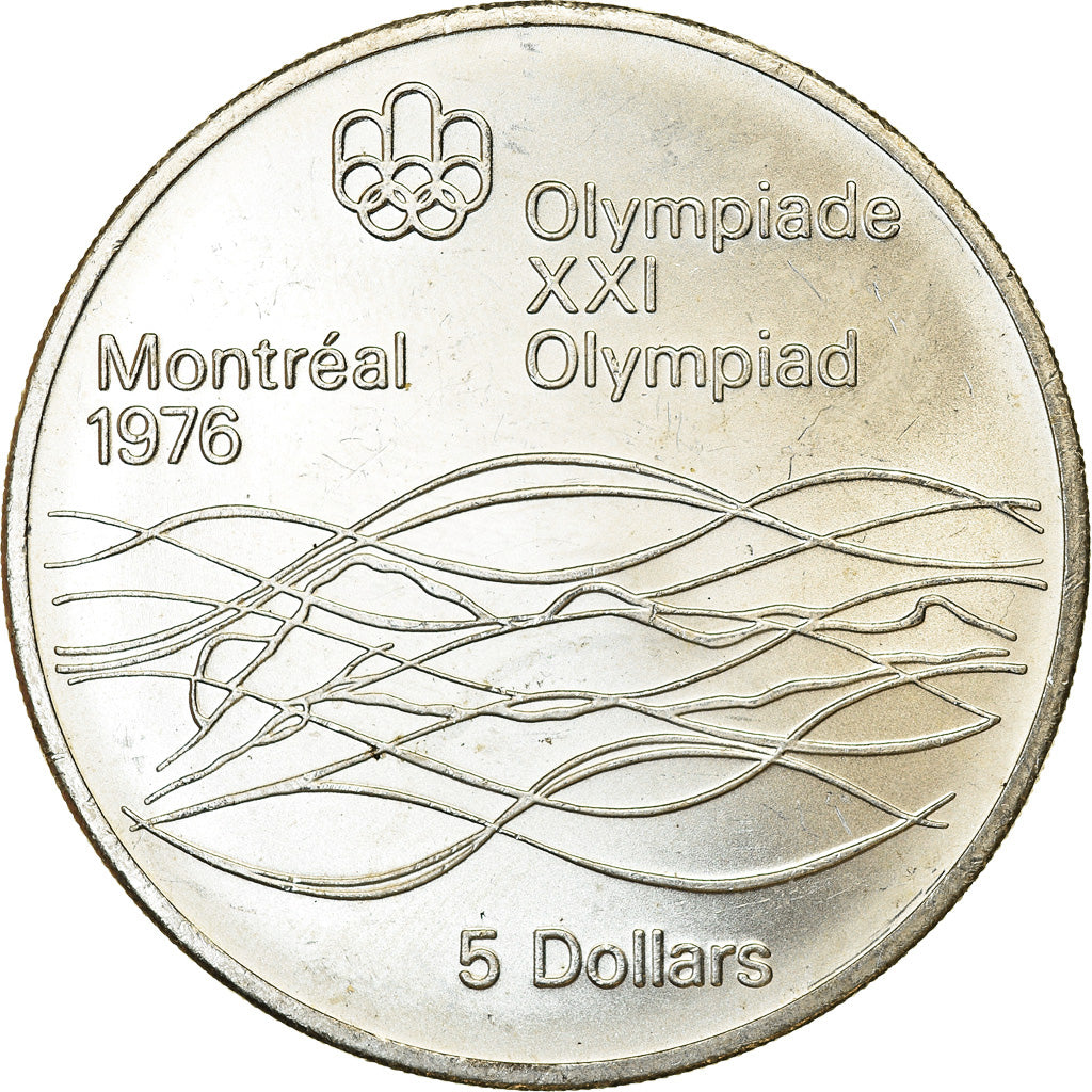 Coin, Canada, Elizabeth II, Swimming, 5 Dollars, 1975, AU(55-58), Silver, KM:100