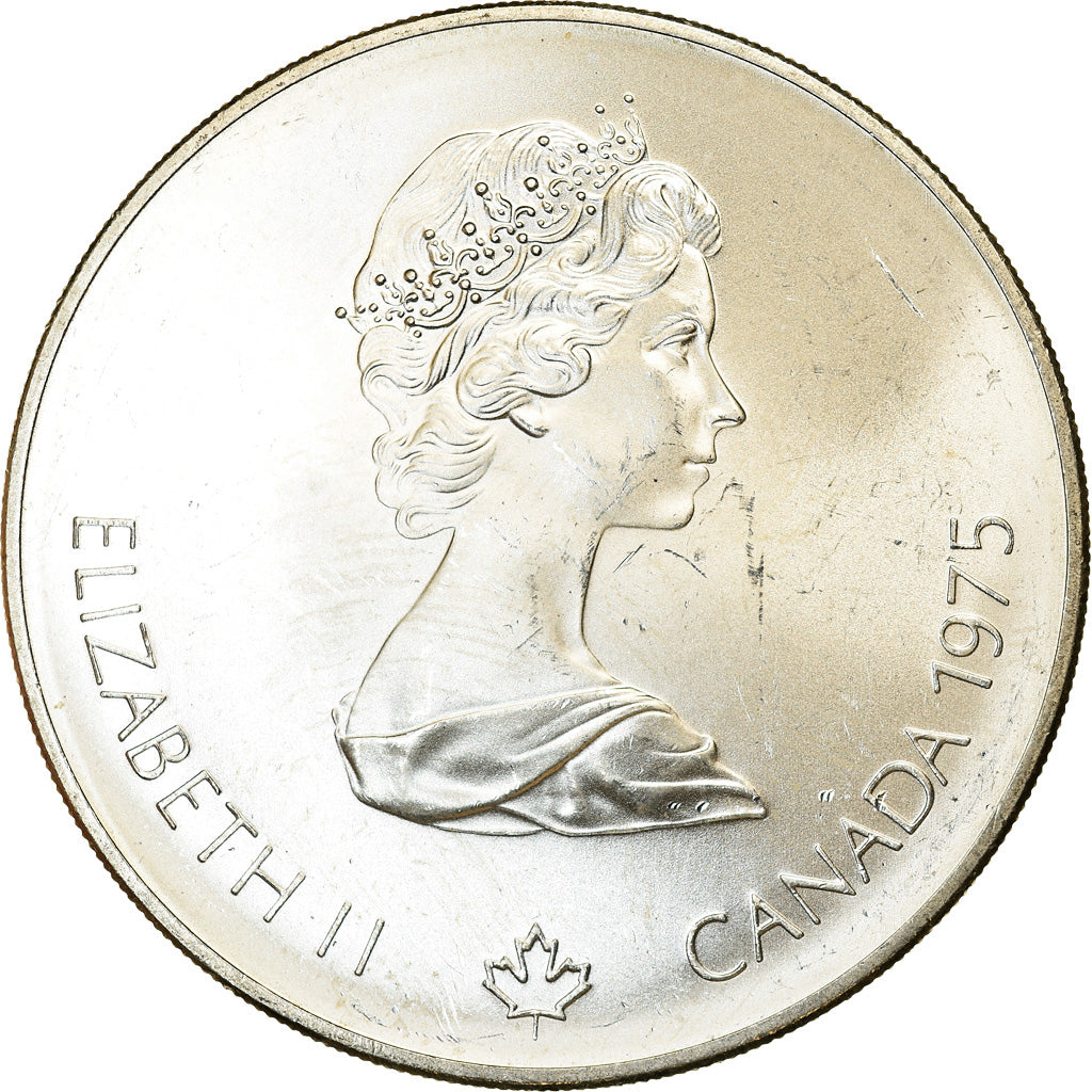 Moneda, Canadá, Elizabeth II, Platform Diver, 5 Dollars, 1975, EBC+, Plata