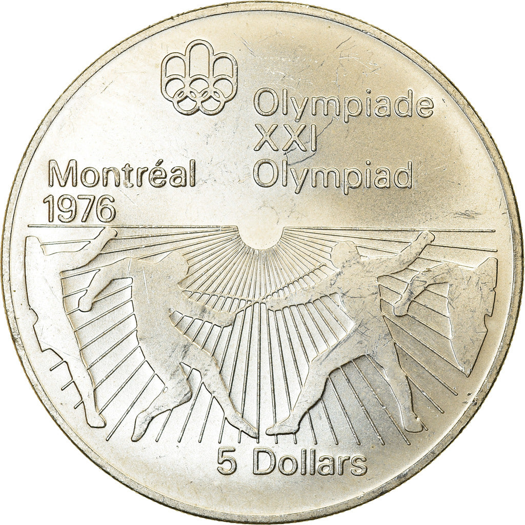 Coin, Canada, Elizabeth II, Fencing, 5 Dollars, 1976, MS(60-62), Silver, KM:107