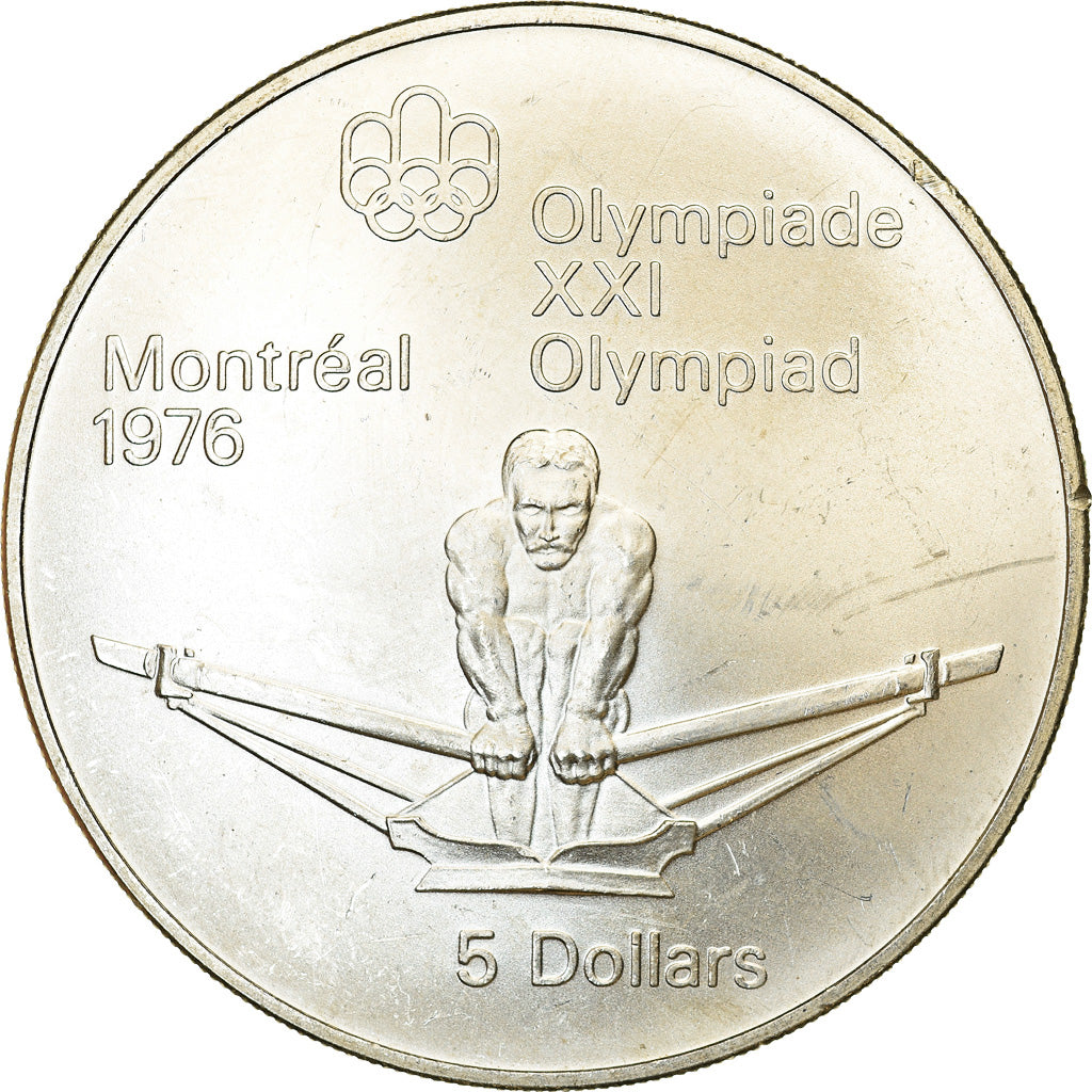 Coin, Canada, Elizabeth II, Rowing, 5 Dollars, 1974, AU(55-58), Silver, KM:91