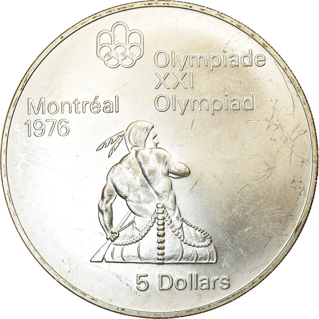 Coin, Canada, Elizabeth II, Canoeing, 5 Dollars, 1974, AU(55-58), Silver, KM:92