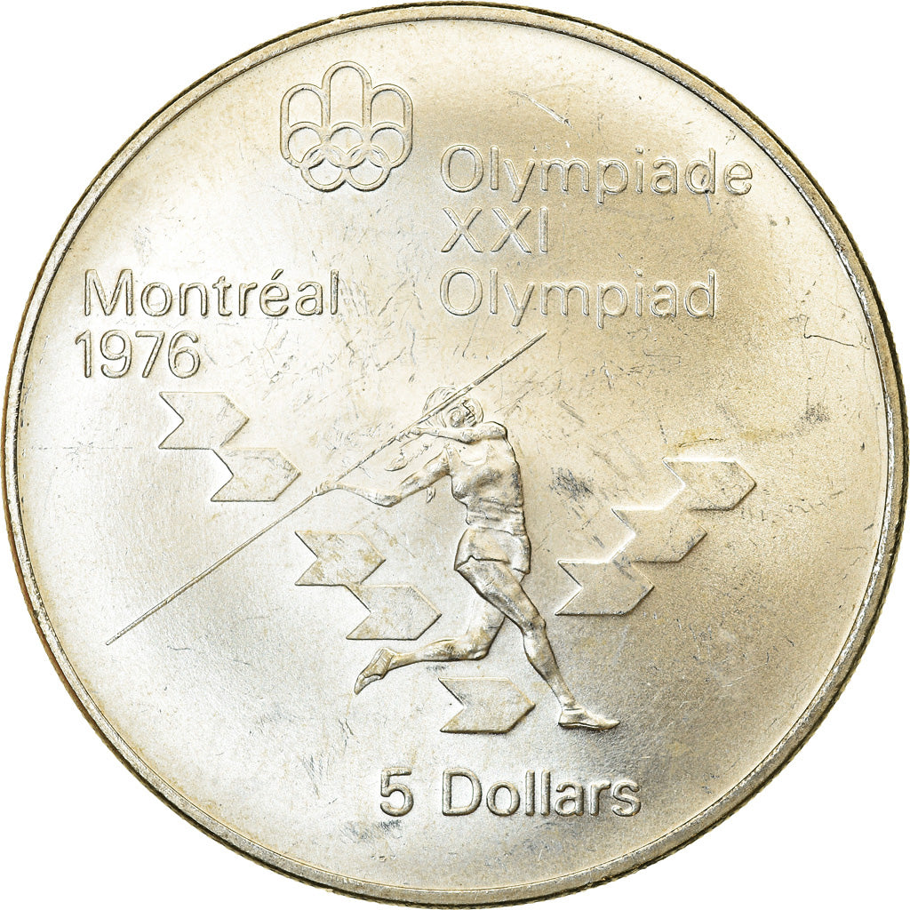 Coin, Canada, Elizabeth II, Javelin, 5 Dollars, 1975, MS(63), Silver, KM:99