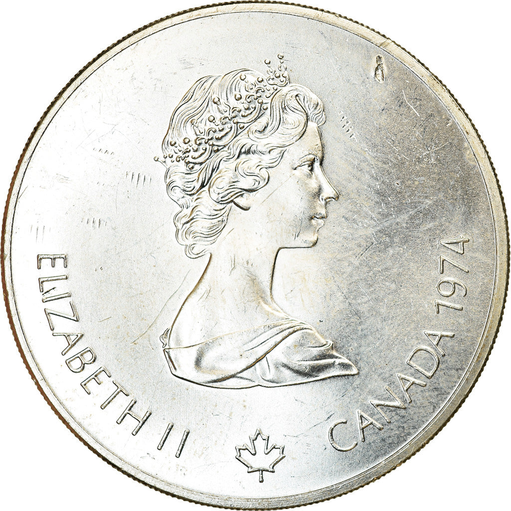 Coin, Canada, Elizabeth II, Torch runner, 5 Dollars, 1974, AU(55-58), Silver
