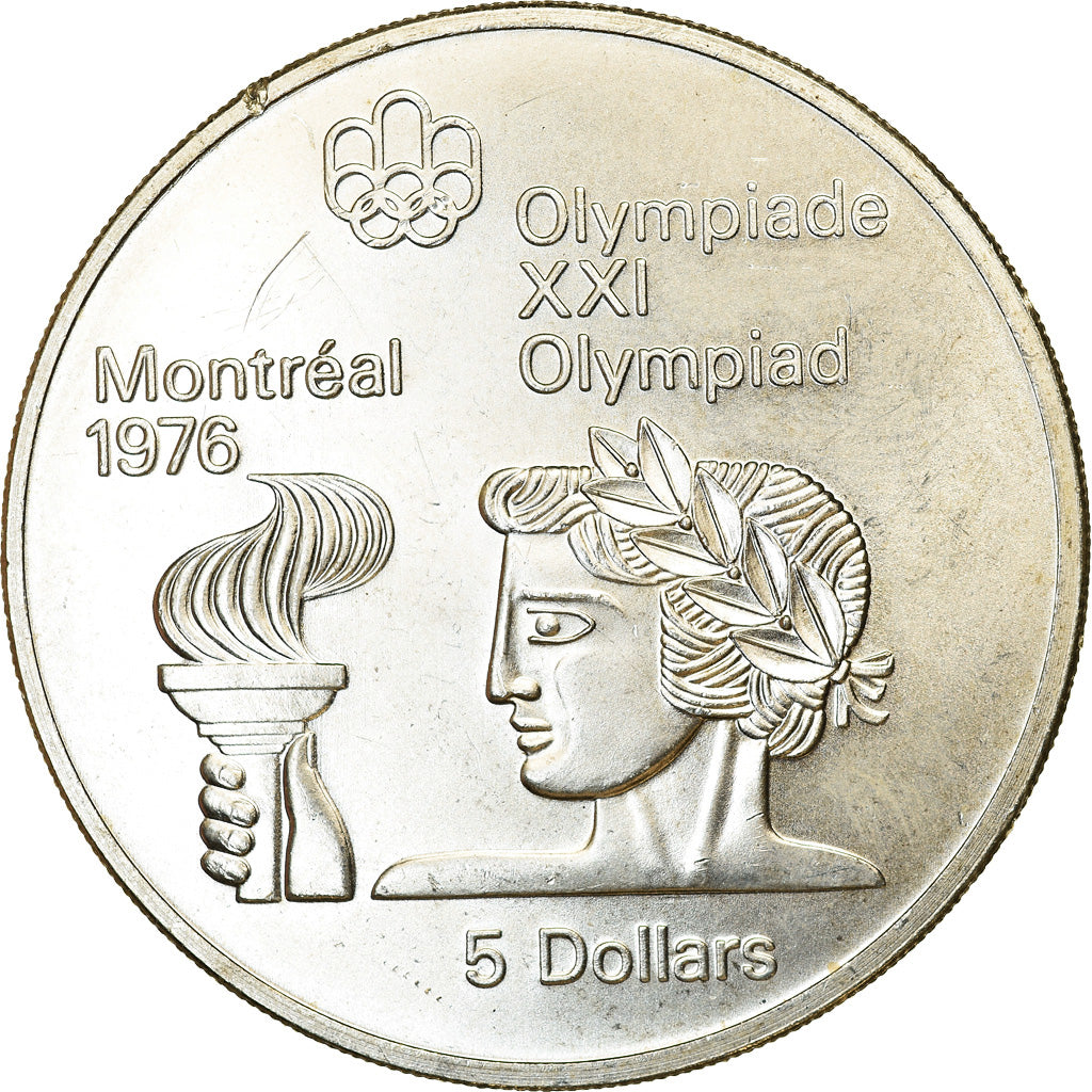 Coin, Canada, Elizabeth II, Torch runner, 5 Dollars, 1974, AU(55-58), Silver