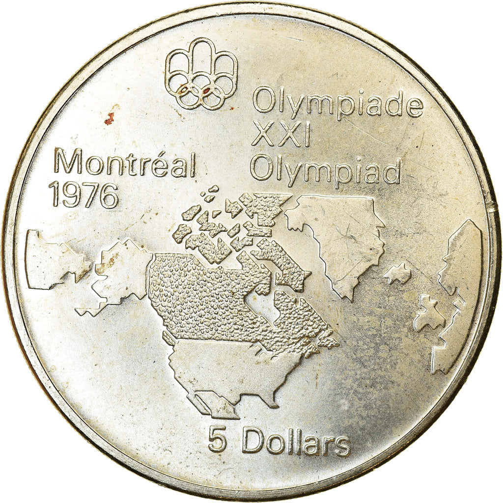 Coin, Canada, Elizabeth II, Map of North America, 5 Dollars, 1973, Ottawa
