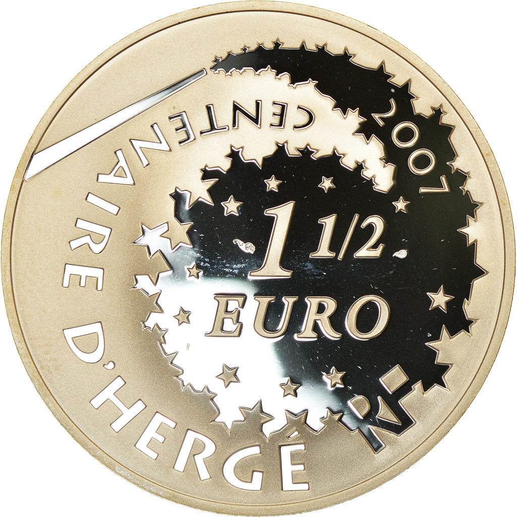 France, Tintin & the Professor, 1-1/2 Euro, 2007, MS(65-70), Silver, KM:1505