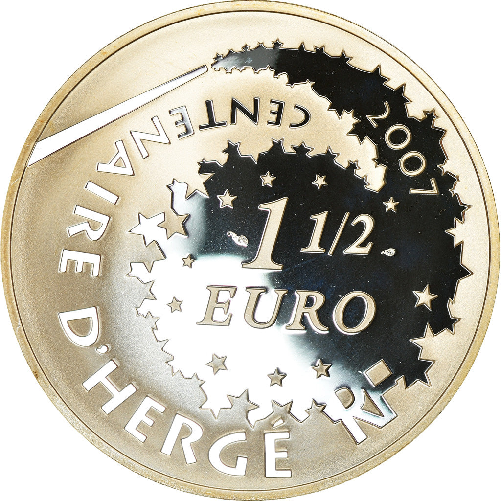 France, Tintin & Captain Haddock, 1-1/2 Euro, 2007, MS(65-70), Silver, KM:1506