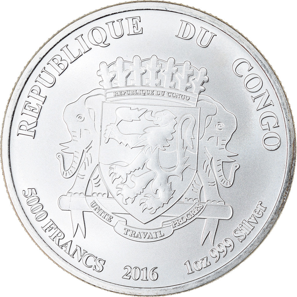 Coin, Congo Republic, African Lion, 5000 Francs, 2016, 1 Oz, MS(65-70), Silver