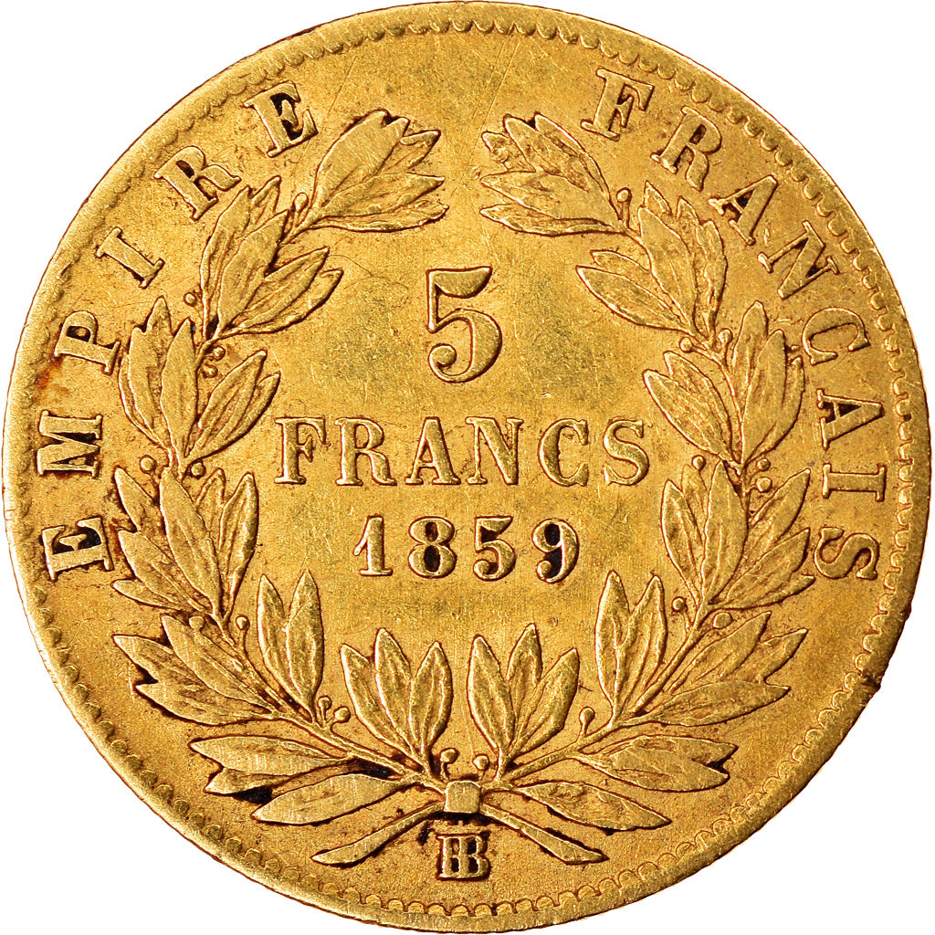 Münze, Frankreich, Napoleon III, 5 Francs, 1859, Strasbourg, SS, Gold