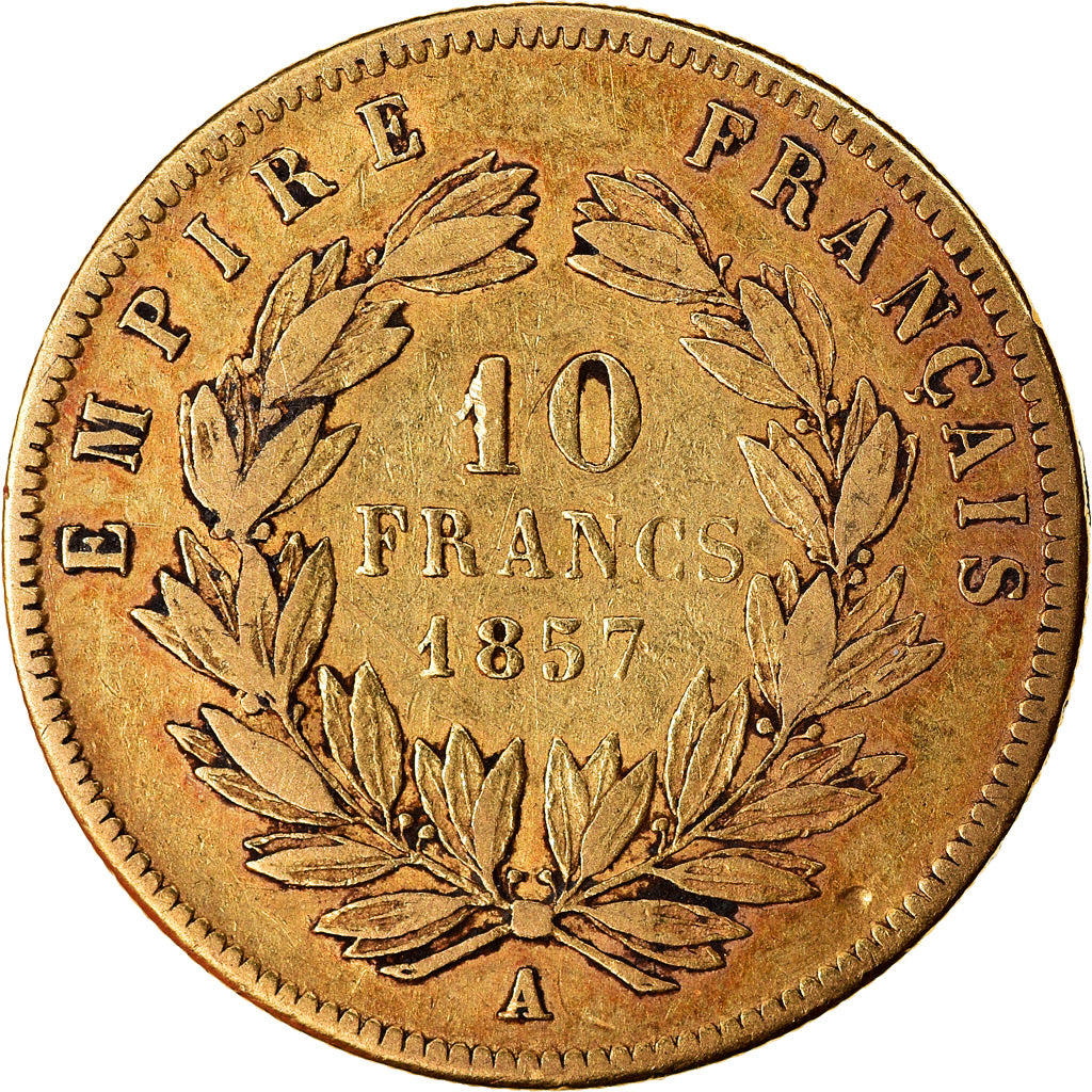Coin, France, Napoleon III, 10 Francs, 1857, Paris, EF(40-45), Gold, KM:784.3