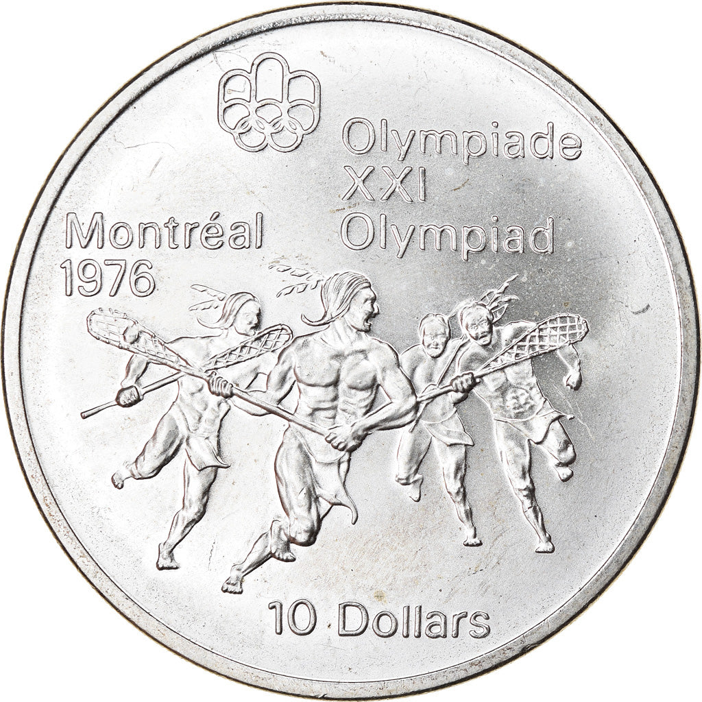 Coin, Canada, Elizabeth II, Lacrosse, 10 Dollars, 1974, AU(55-58), Silver, KM:96