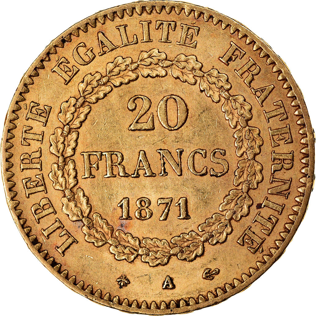 Coin, France, Génie, 20 Francs, 1871, Paris, AU(50-53), Gold, KM:825