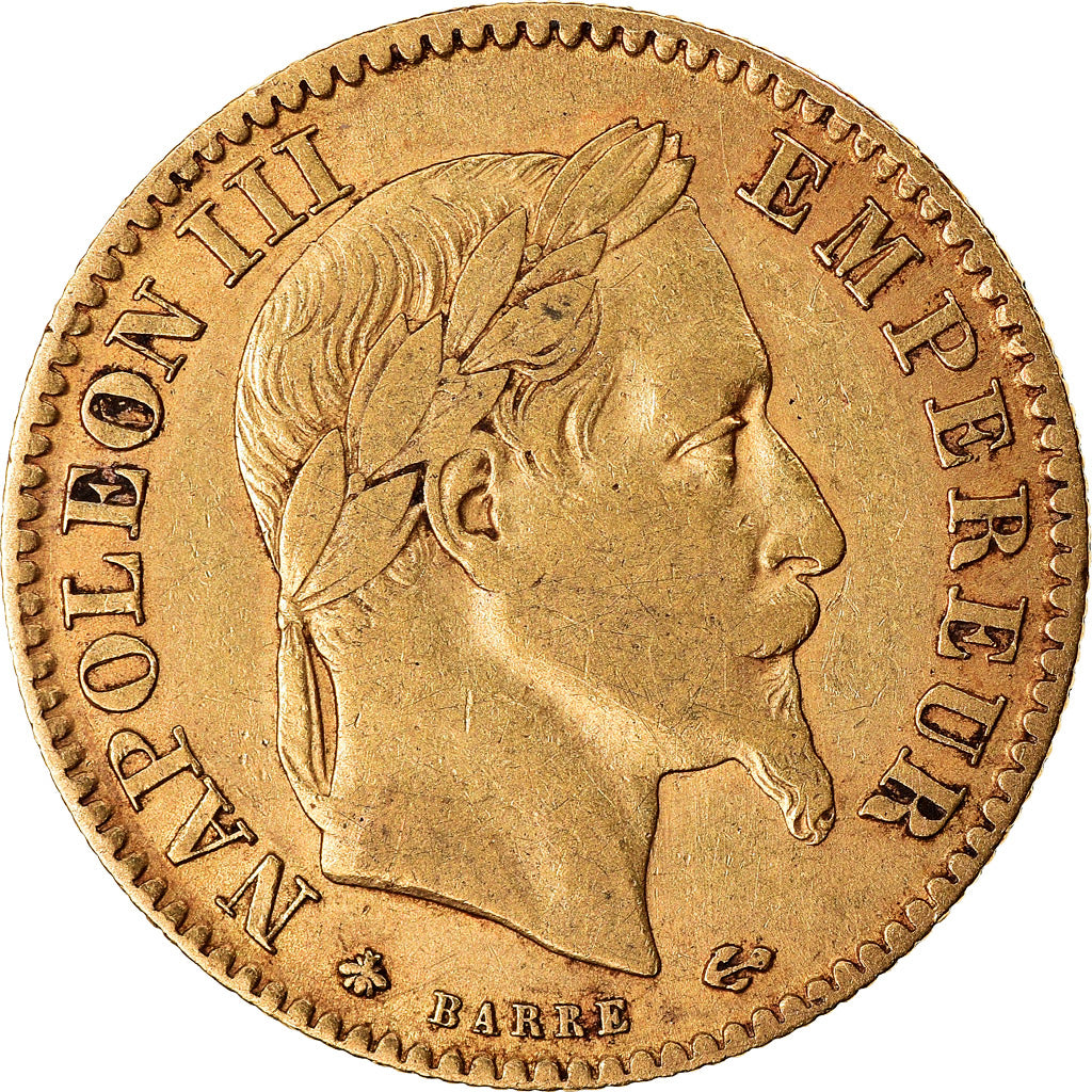 Moneda, Francia, Napoleon III, 10 Francs, 1864, Paris, BC+, Oro, KM:800.1