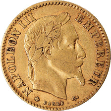 Moneda, Francia, Napoleon III, 10 Francs, 1864, Paris, BC+, Oro, KM:800.1