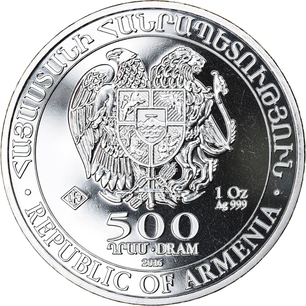 Moneta, Armenia, Noah's Ark, 500 Dram, 2016, 1 Oz, FDC, Argento, KM:196