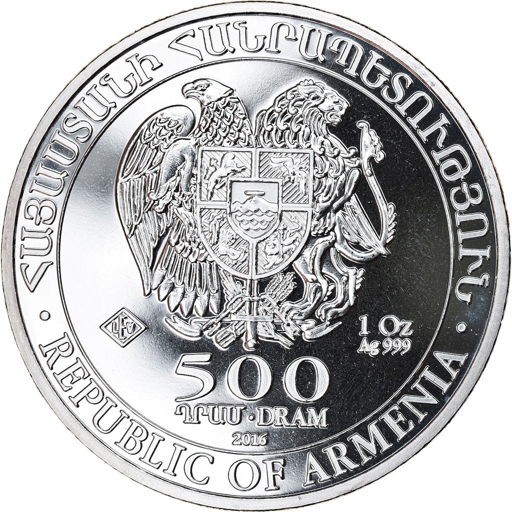 Münze, Armenia, Noah's Ark, 500 Dram, 2016, 1 Oz, STGL, Silber, KM:196