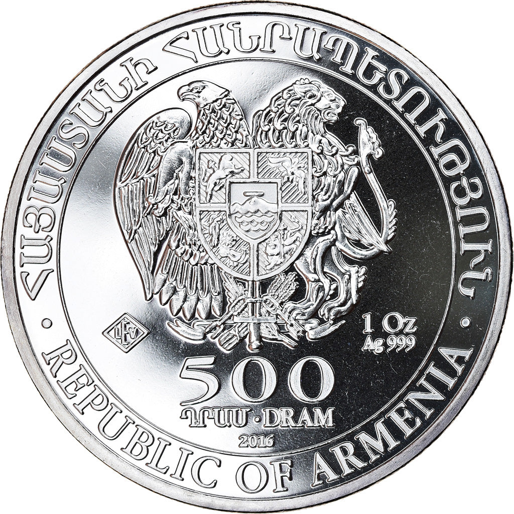 Moneta, Armenia, Noah's Ark, 500 Dram, 2016, 1 Oz, FDC, Argento, KM:196
